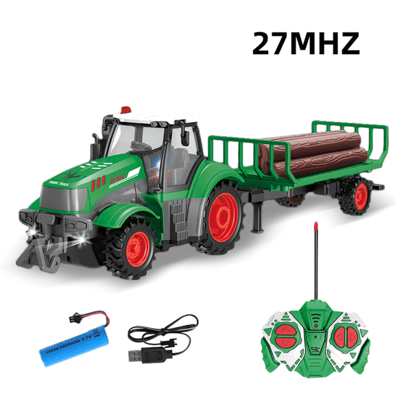 Remote Control Tractor for Kids, 1:24 Scale RC Truck with Trailer Farm Toys with Lights for Boys Christmas Birthday Gifts(Timber Truck)