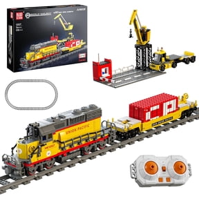 Remote Control Train Building Set, 1170pcs Diesel Locomotive Train Toy with Loop Track, Crane, Containers Semi Trailer for Assembly, Construction Model Kit