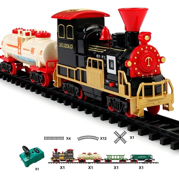 Remote Control Train Set 22 Pieces Christmas Train Track with Light,Sound and Smoke,Christmas and Birthday Gifts for 3-10 Kids Boys Girls