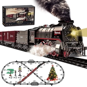 Losbenco Train Set for Kids, Electric Train Track Toy with Smoke, Light and Sound, Steam Locomotive Engine Train Toy for 3 4 5 6 7+ Years Old Boys Gifts