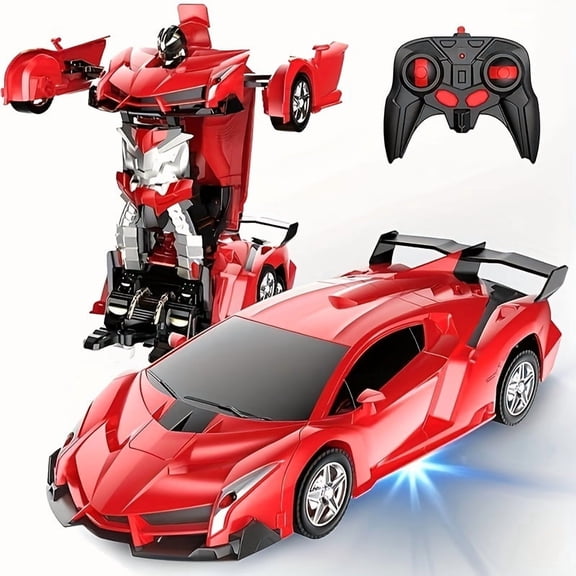 Remote Control Transforming Car for  Kids with LED Lights,2.4Ghz 1:18  Remote Control Car Transforming Robot,360°Rotation,One-Button Deformation Transform RC Car Toys,Gifts Toys for Boys 3-12