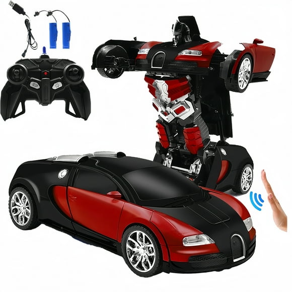 Remote Control Transforming Car Robot Toys 2.4GHz 1/14 Scale Transform RC Racing Cars Toys with LED Lights / Sounds / Gesture Sensing for Kids Boys Girls Birthday Christmas Gifts (Red)