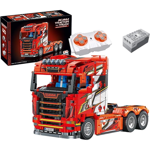 Remote Control Truck Building Blocks Kit - 1708 Pcs Large Flatbed Semi Tractor Truck Model with Motorized RC, STEM Construction Set