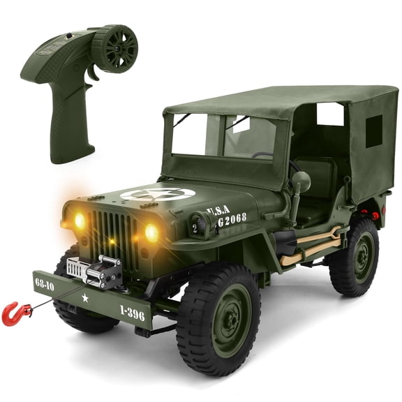 Remote Control Truck Off Road - 4x4 1/10 Scale Willys Army Rock Crawler RC Truck with Winch&Car Cover, All Terrain Offroad RC Car, Military Vehicle Toys for Boys, Radio Controlled Car