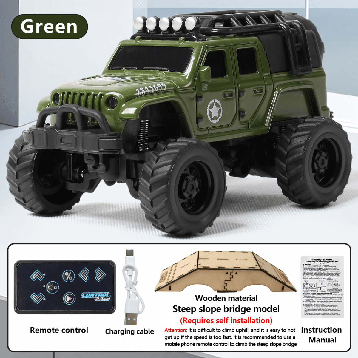 Remote Control Truck for Kids, 1:64 Alloy Mini RC Car with Wooden Bridge for Boys Girls Off-Road Vehicle Racing & Birthday Gifts(Green)