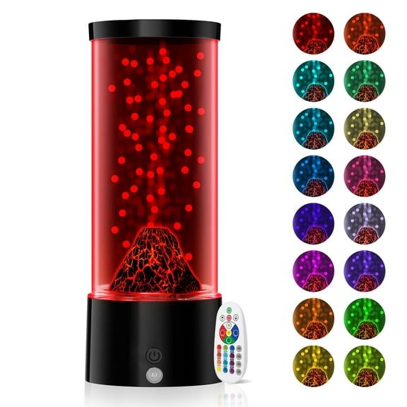 Remote Control Volcano Lamp 8.5 Inch Realistic Eruption Sensory Volcano Light, Dual Power (Type-C/AAA), Christmas Birthday Gift for Kids, Office & Home Decor (Black)