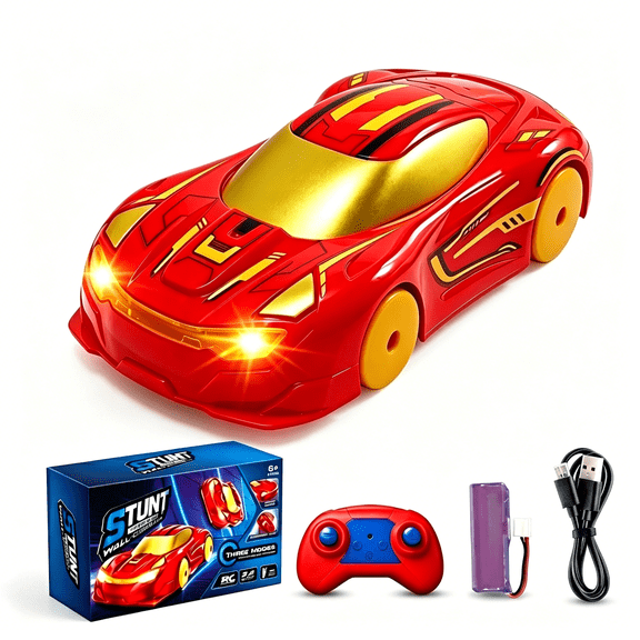 Remote Control Wall Climbing Car, Gravity Defying RC Stunt Car with 360 Rotation, LED Lights, Dual Mode Wall Racer Toy for Kids Boys Girls