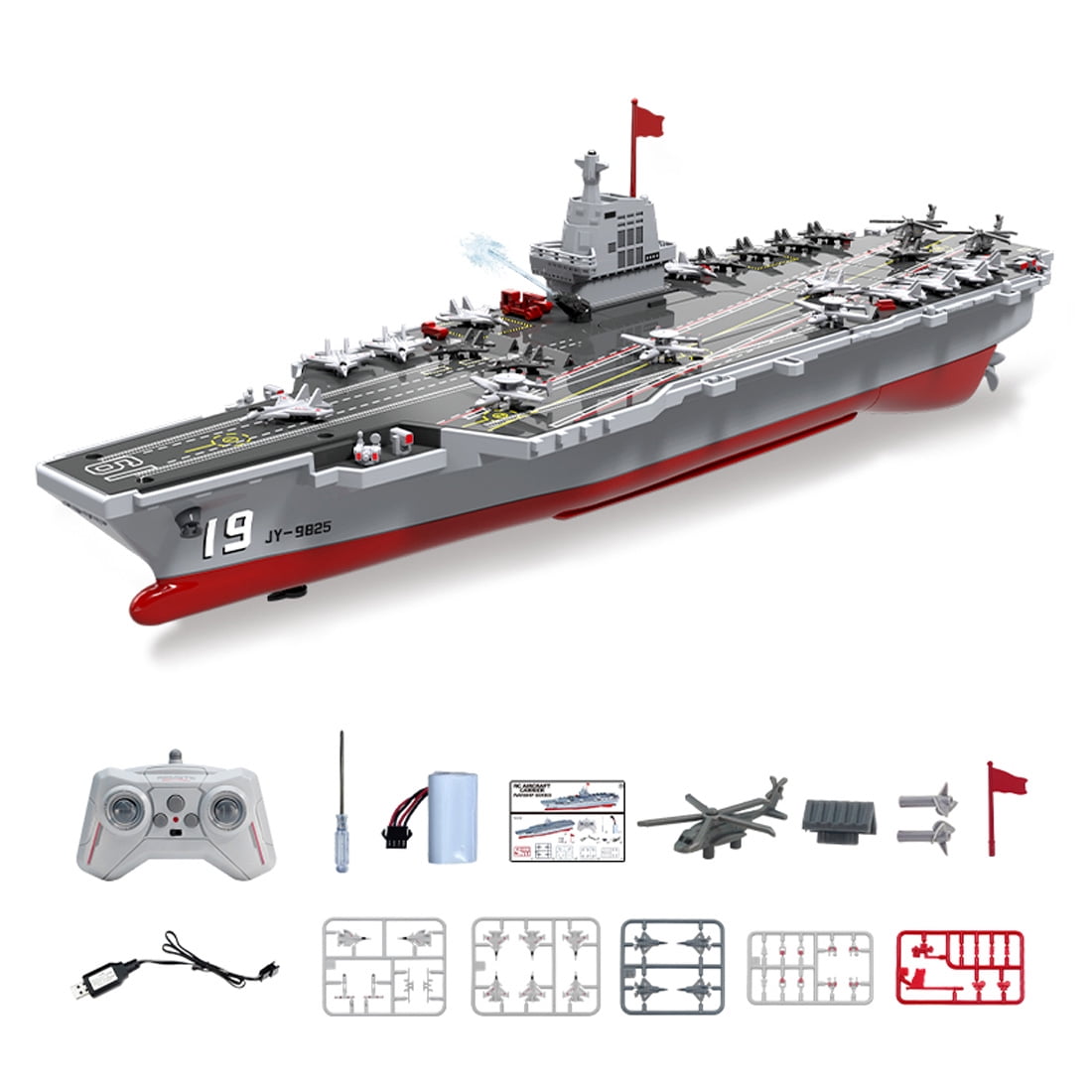 Remote Control Warship RC Military Battleship, 2.4GHz z RC Armed Cruiser Boat Model Dual Motor Electric Watercraft for Lakes and Rivers(1 Battery)