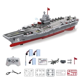 Remote Control Warship RC Military Battleship, 2.4GHz z RC Armed Cruiser Boat Model Dual Motor Electric Watercraft for Lakes and Rivers(3 Battery)