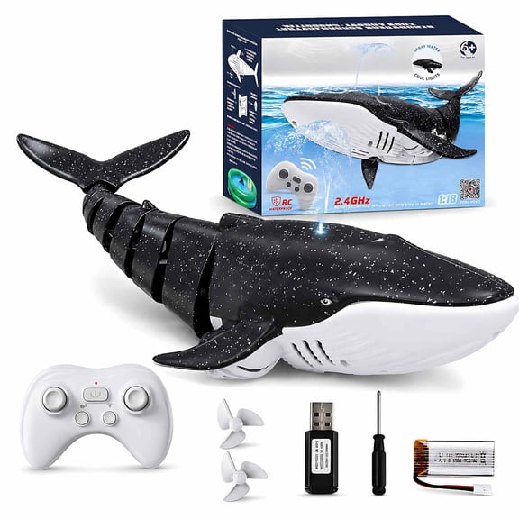 Remote Control Whale Shark Toy, 2.4GHz RC Shark Fish Toy with LED and Spray, 1:18 Scale Pool Toy for Kids Boys Girls Ages 6 and Up