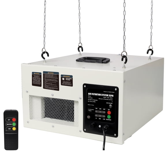 Remote-Controlled Air Filtration System,3 Positions Adjust(300/350/400 CFM),120V 60Hz,for Woodworking for Shop Garage,ETL certificate,White Color,
