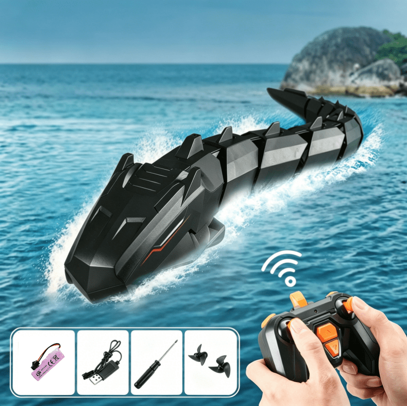 Remote Controlled Camera Mechanical Giant Python - APP & 2.4GHz RC Water Snake with Dual Speed Modes & Bionic Spine, RC Boat Fish for Swimming Pool Lake, Black