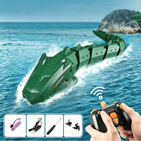 Remote Controlled Camera Mechanical Giant Python - APP & 2.4GHz RC Water Snake with Dual Speed Modes & Bionic Spine, RC Boat Fish for Swimming Pool Lake, Green