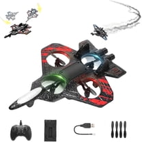 Remote-Controlled Fighter Jet, Remote-Controlled Aircraft for Adults, 360° Flips and Rolls, with Light, Durable, Easy to Operate RC Plane for Beginners, Fun Outdoor Airplane Gift (Red)