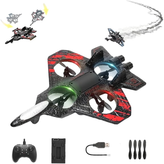 Remote-Controlled Fighter Jet, Remote-Controlled Aircraft for Adults, 360° Flips and Rolls, with Light, Durable, Easy to Operate RC Plane for Beginners, Fun Outdoor Airplane Gift (Red)