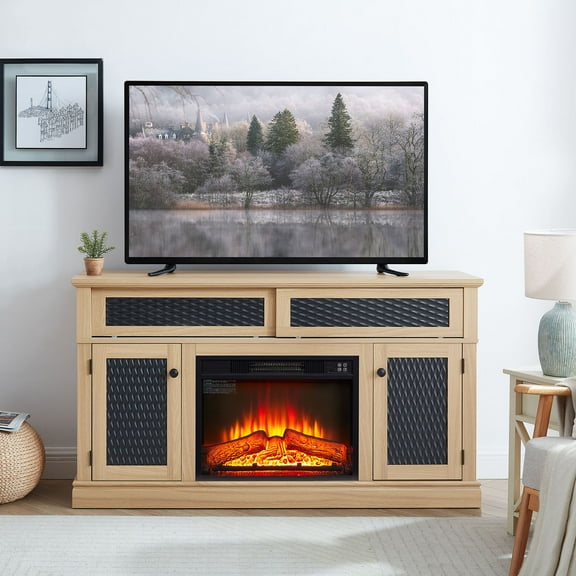 Remote Controlled Fireplace 58.27"W TV Stand Spacious Storage Embedded Cord Management Rustic Design Fits 60-69" Screen