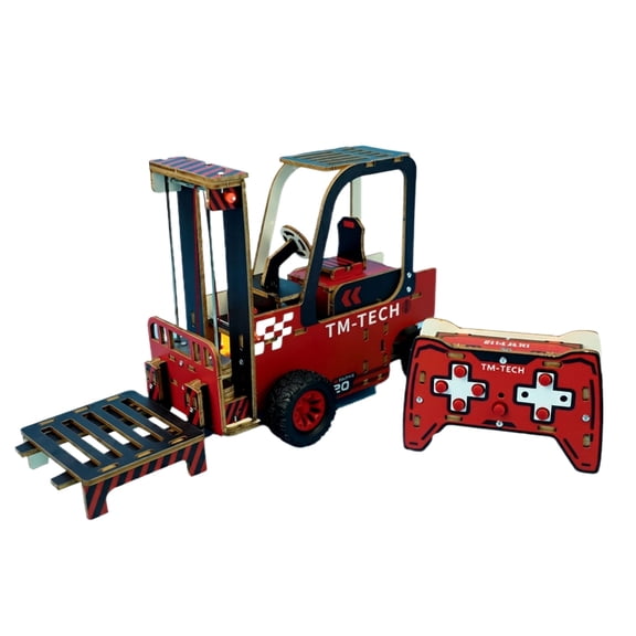 Remote Controlled Forklift Model, Handmade DIY Assembly Kit, 1 Pack Pre-Cut Wooden Kit, Hobby STEM Project for Kids and Adults Indoor Outdoor Play
