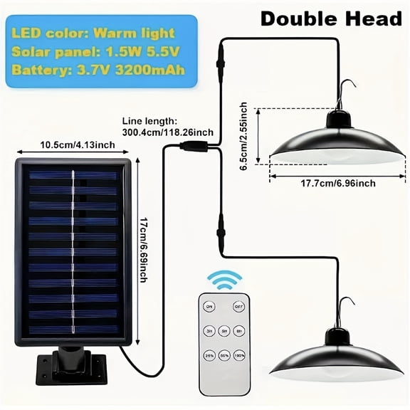 Remote-Controlled Solar LED Lantern - Rechargeable Floodlight with 2 Bulbs & Light Sensor, Wall-Mountable Cold White Light for Barn, Garden, Patio, Garage & Indoor/Outdoor Use