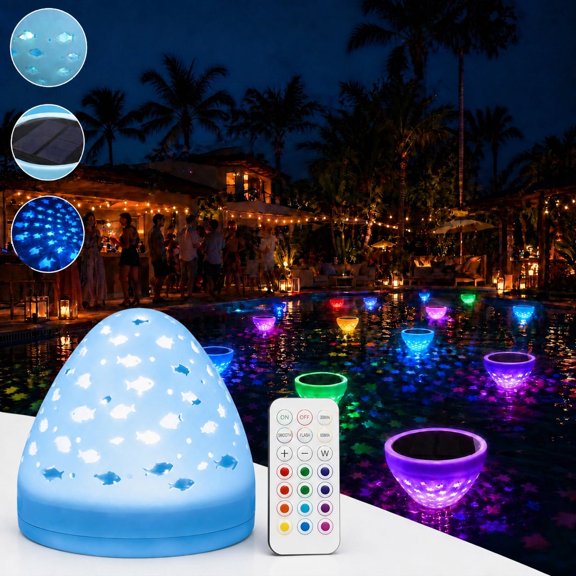 Vehesrif Floating Pool Lights Solar Projection Multi-Color Fish Pattern Remote Controlled LED