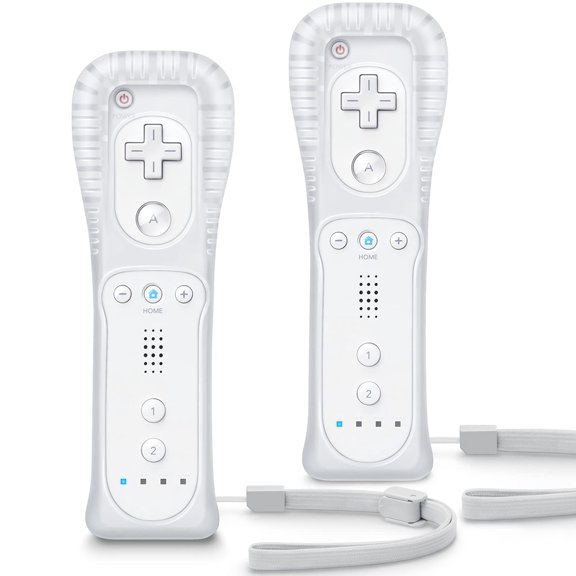 Remote Controller for Wii & Wii U | with Silicone Case and Wrist Strap, 2 pack (White & White)