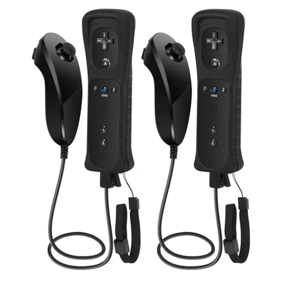 Remote Controller with Nunchunk for Wii and Wii U Games - Controller for Wii Remotes - Set of 2 Black
