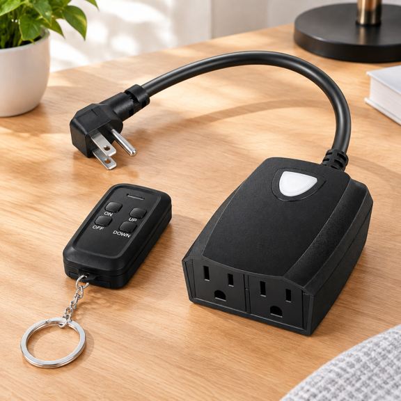 Remote Dimmer Plug for Outdoor String Lights, 2 Grounded Outlets