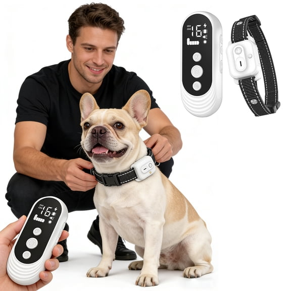 Remote Dog Training Collar with 1000m Range, Rechargeable Waterproof E Collar with Beep Vibration & Adjustable Shock, Anti Bark Device for Small Medium Large Dogs,white