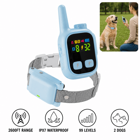 Remote Dog Training Collar, Rechargeable E-Collar for 2 Dogs, 2600FT Range, IPX7 Waterproof, 99 Adjustable Levels for Obedience Training