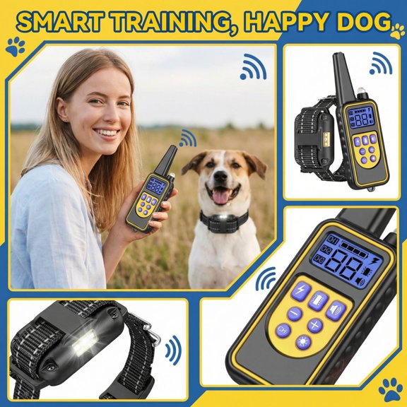 Remote Dog Training Collar with Waterproof Shock, 800m Long Range Rechargeable Electric Pet Trainer for Bark Control, 1 Transmitter + 1 Receiver + 1 Collar + 1 Charger