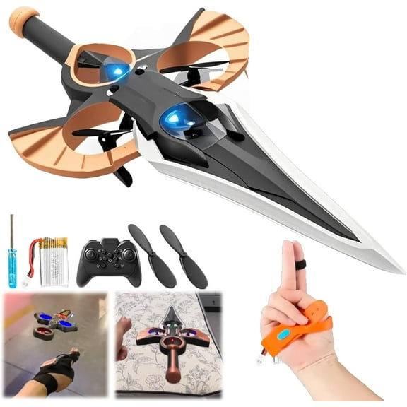 Remote Flying Sword – (Hand Wave/Controller Mode)2025 New Stunt Flying Sword, Magic-Control Immortal, Stunt Remote-Controlled, 3-Speed Control, Lightweight Easy to Fly Rc Glider (Brass, Battery of 1)