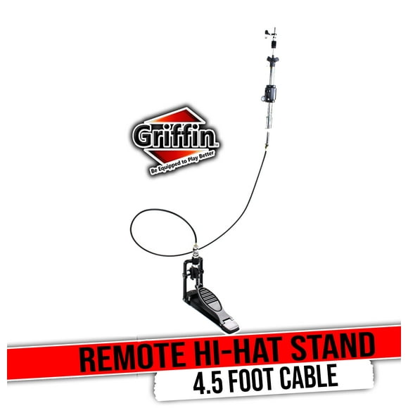 Remote Hi Hat Cymbal Stand - Griffin Auxiliary Cable Foot Pedal Drum High HiHat