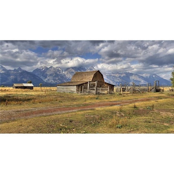Remote Landscape with Mountains In Background Mormon Row Historic District Poster Print - 44 x 24