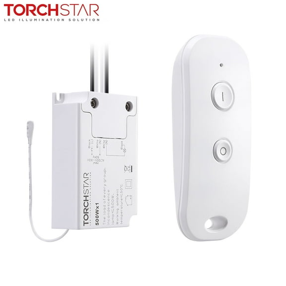 Cordless Light Switch and Receiver Kit, Simple Remote Control, On/Off No Wire Switch for Tungsten, Incandescent, Filament, LED Lights, Lamps, Signal Works up to 100ft RF Range