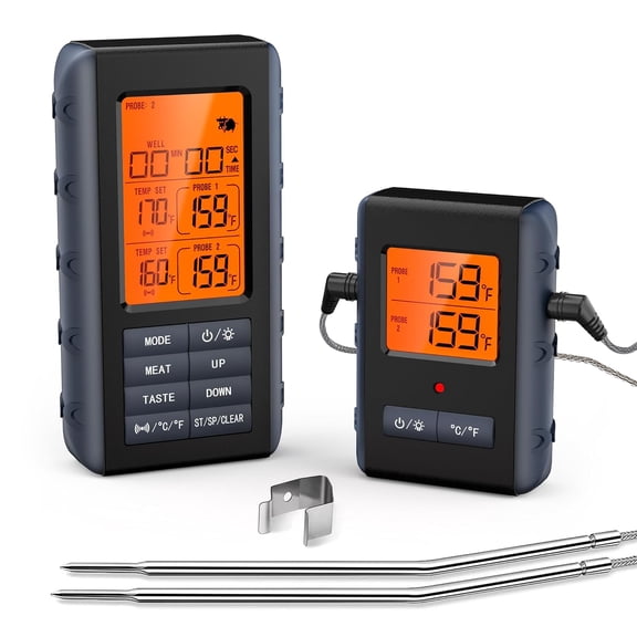 Remote Meat Thermometer Wireless, Wireless for Grilling and Smoking with Dual Probe, Kitchen Timer, Digital Cooking Food Smoker BBQ Oven Outside Grill