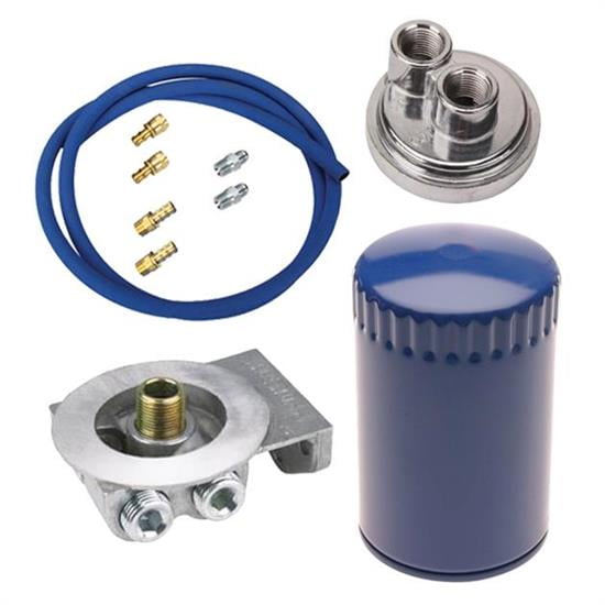Remote Oil Filter Relocation Kit, Horizontal In/Outlet, Fits Ford/Mopar Filters
