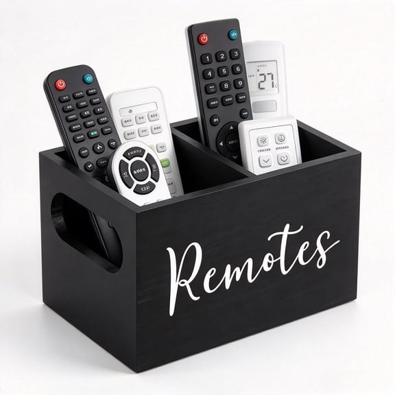 Youersen Remote Organizer, Black Remote Holder with 2 Slots for Table or Nightstand, Wooden