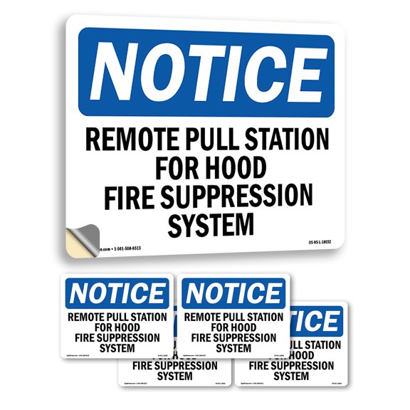 Remote Pull Station For Hood Fire Suppression OSHA Notice Vinyl Decal Label 5 Inch x 3.5 Inch - 5 Pack