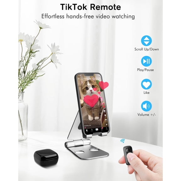 Remote Scrolling Ring for TikTok, Bluetooth Page Turner for iPad iPhone, Scroller Remote for TIK Tok, Camera Shutter Remote Control for iOS, Android - Black