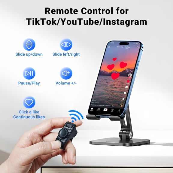 Remote Scrolling Ring for Tiktok,Page Turner for Kindle App,Bluetooth Camera Shutter Remote for iPhone, Android,iOS,iPad,Tablet-Black