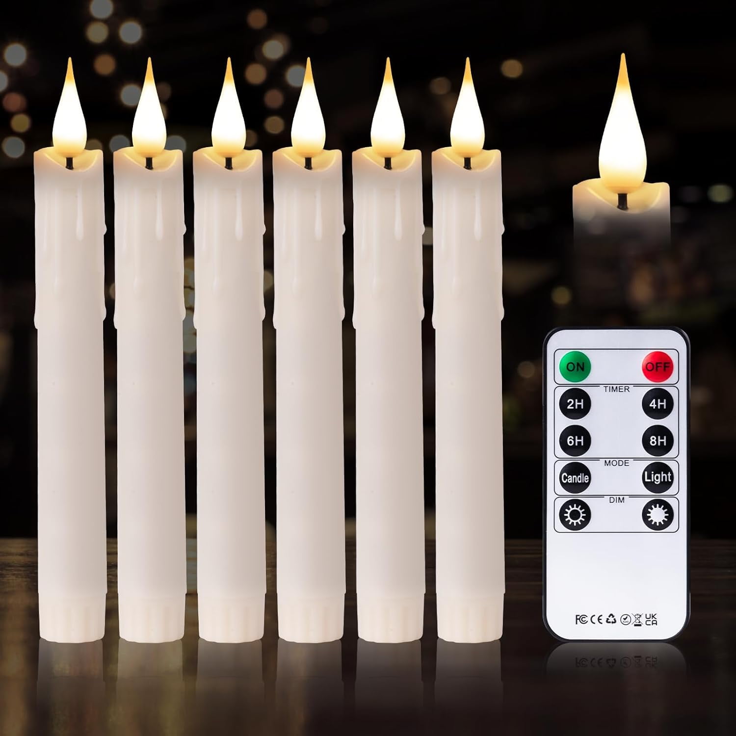 Remote Timer Flameless Flickering Taper Candles Pack of 6 7.08 Inch