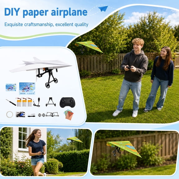 Remote Toys, Rc Plane for Beginner, Model Plane Kit, Paper Craft Supplies, with 20 Colored Origami Sheets, Screwdriver Set, Rechargeable Battery, Charging Cable, Landing Gear,