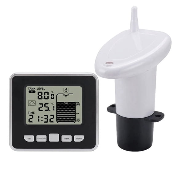 Remote Water Tank Monitoring Ultrasonic Wireless Liquid Level Sensor Temperature Display Time Display Low Battery Alarm