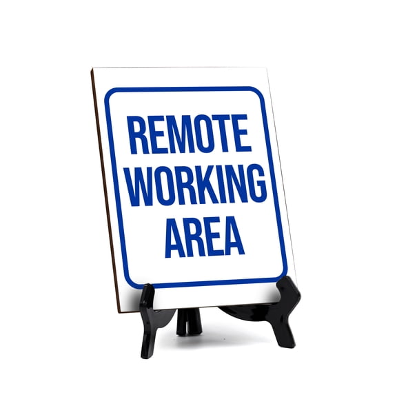 Remote Working Area Table Sign with Acrylic Stand (6x8“) | Café or Restaurant Co-Working Etiquette Decor