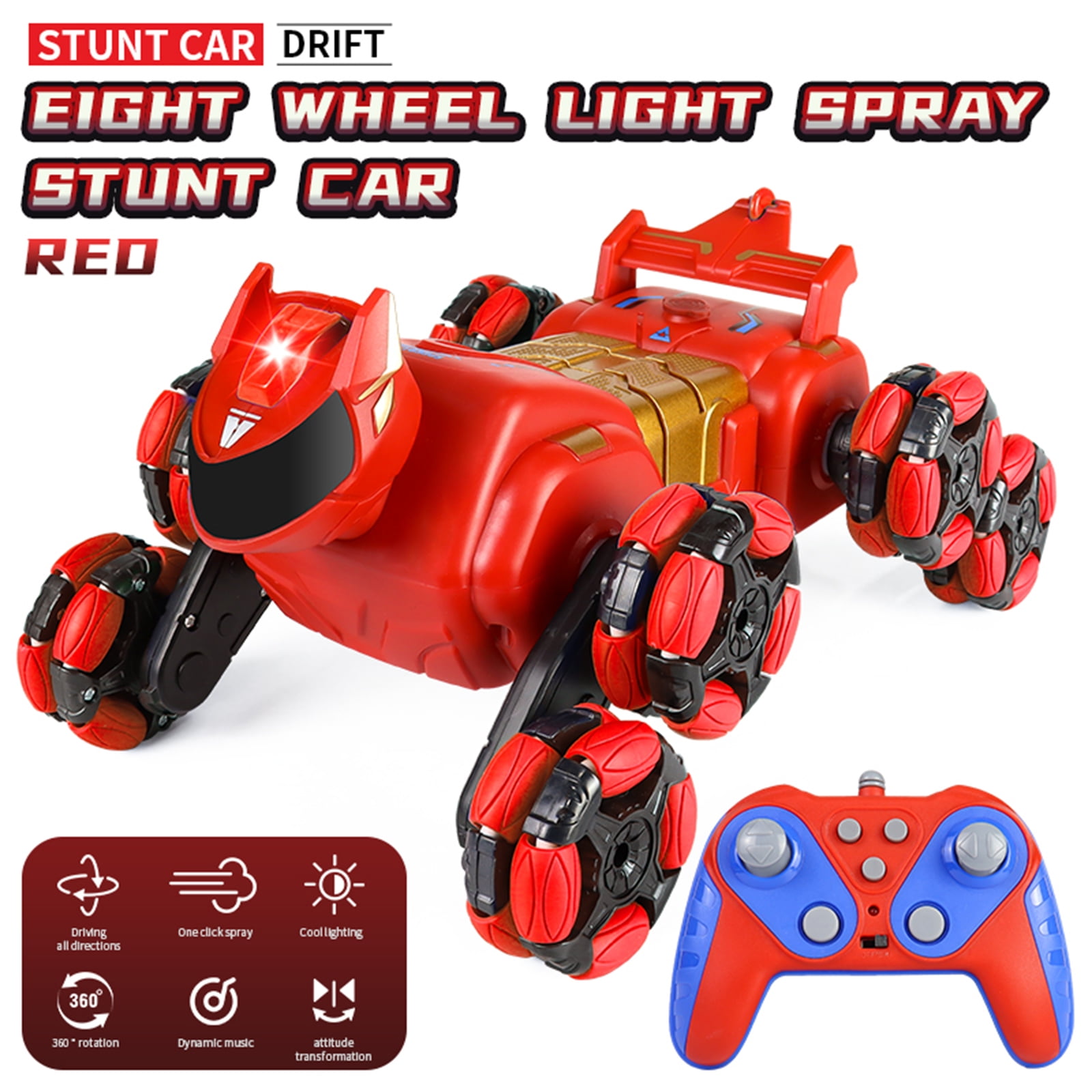 Remote  car,Remote Car Stunt And Car With Spray Stunt 8 Wheels Car 6 Batteries And Toy Dodoore And Birthday And With 3 With Led Wheels Cars With Spray Cars With Car Stunt Red 3 Battery