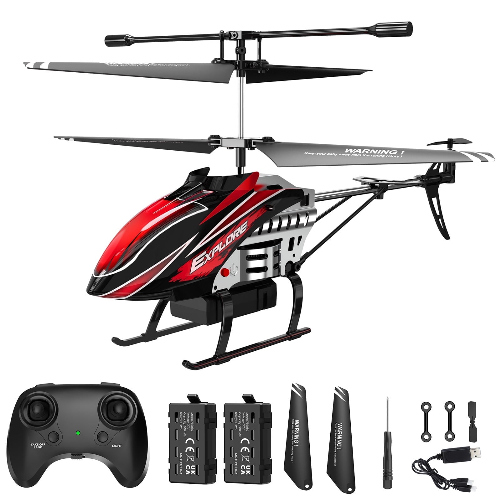 WeFone Remote Control Helicopter for Kids with Altitude Hold, 7 LED Light Modes, 2 Batteries, Red