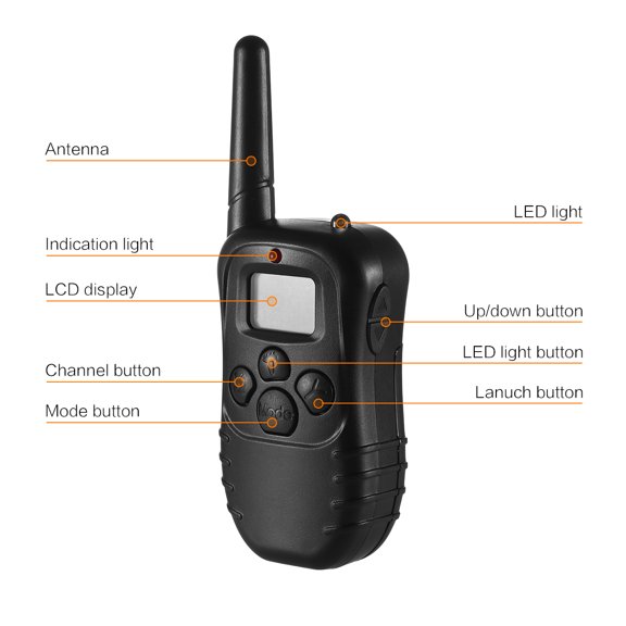 Remote control dog training device for pet dogs, vibrating electric shock bark arrester