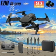 Remote Controlled Drone E88 Hd, Suitable For Both Adults And Children, The Best Gift Choice For 3d Flip Foldable Mini Drones, Black