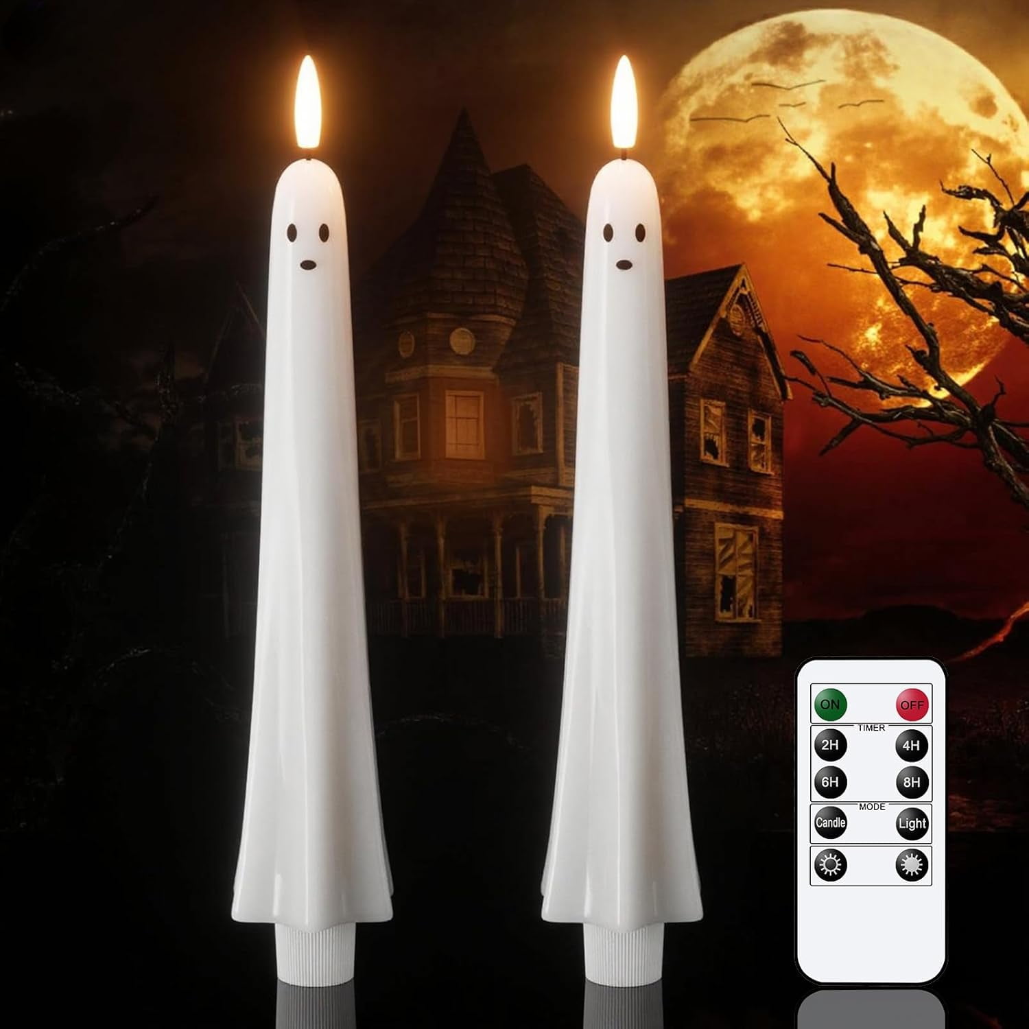 Remote-controlled ghost candles with 3D flickering wicks, remote ...