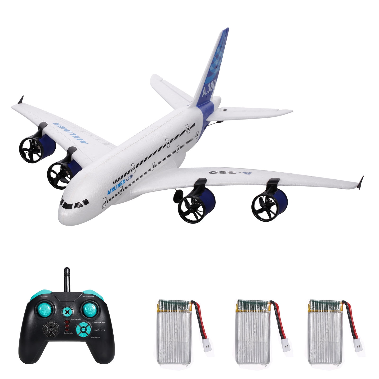 White and Blue EPP Foam 3-Channel RC Glider with LED