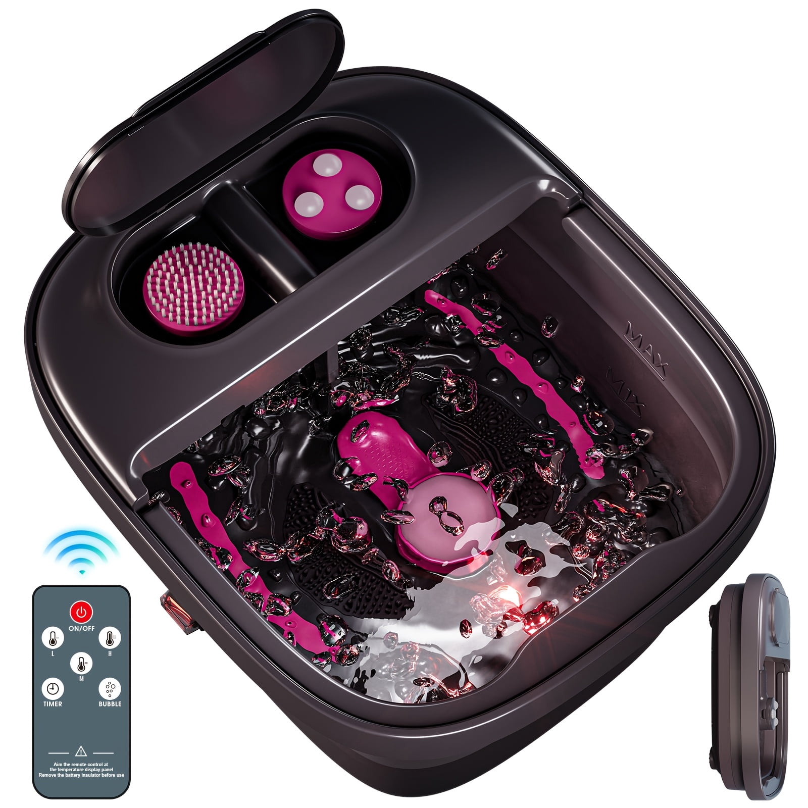 Remote temperature control collapsible foot spa. Foot bath with heat, bubble and massager, foot spa tub with 3 pedicure attachments, foot soak tub with handle，winter Christmas Gifts for women